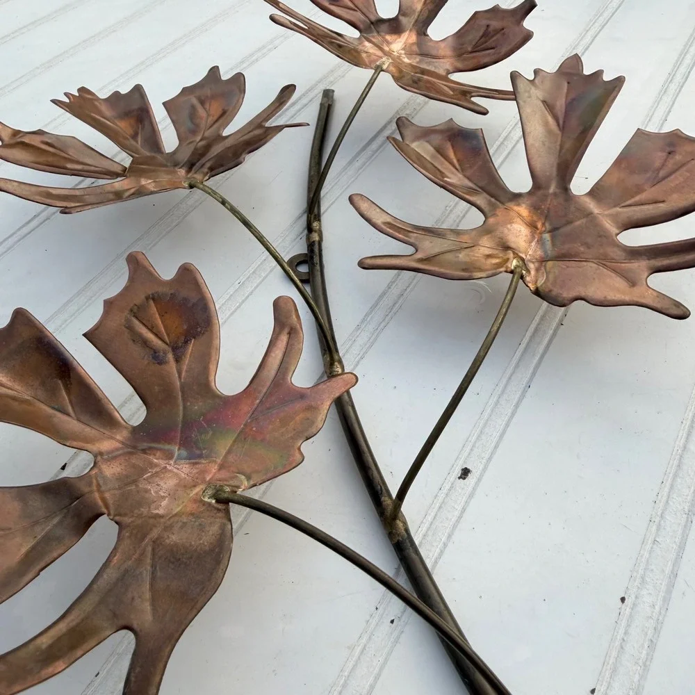 Vintage Copper Leaf Wall Art Metal Branch Sculpture Maple Leaves Home Decor